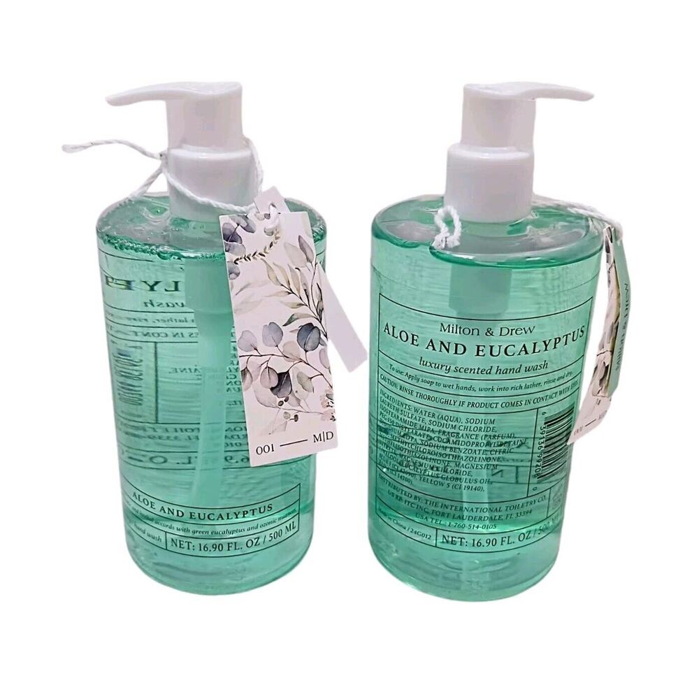 2 Bottles Luxury Spa Milton Drew  Hand Wash ALOE EUCALYPTUS Herbal Scented Jumbo